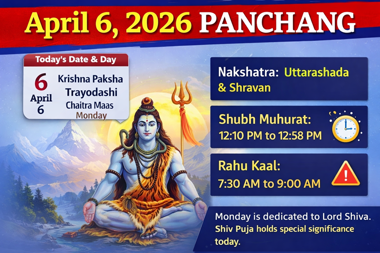 6 अप्रैल 2026 पंचांग: जानें शुभ मुहूर्त, तिथि और आज का महत्व