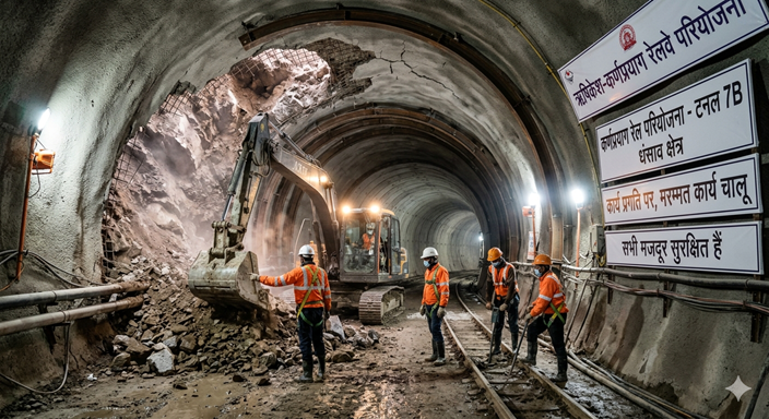 कर्णप्रयाग रेल परियोजना: रुद्रप्रयाग में टनल का हिस्सा धंसा, सभी मजदूर सुरक्षित, काम फिर से शुरू