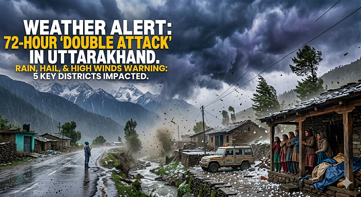 उत्तराखंड में मौसम का डबल अटैक: अगले 72 घंटे बारिश, ओलावृष्टि और अंधड़ का अलर्ट, इन 5 जिलों में भारी असर