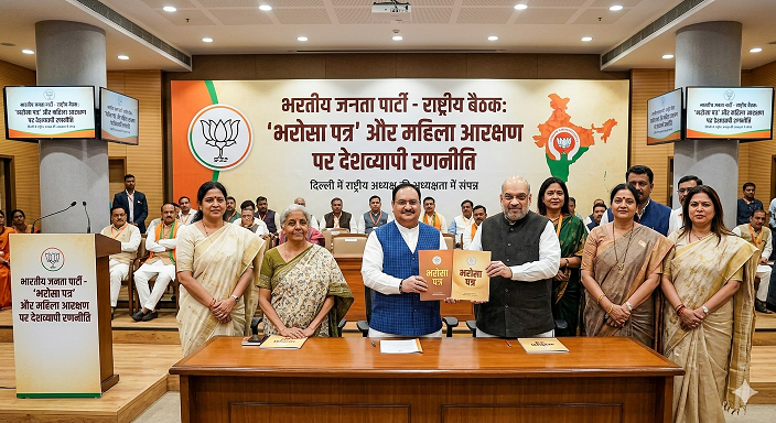 भाजपा का ‘भरोसा पत्र’: महिला आरक्षण और विकास के वादों के साथ चुनावी मैदान में उतरी बीजेपी