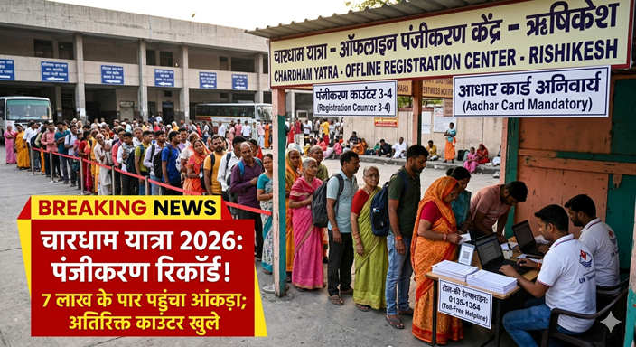 चारधाम यात्रा 2026: पंजीकरण ने तोड़ा रिकॉर्ड, 7 लाख के पार पहुंचा आंकड़ा; ऋषिकेश और हरिद्वार में खुले अतिरिक्त ऑफलाइन काउंटर