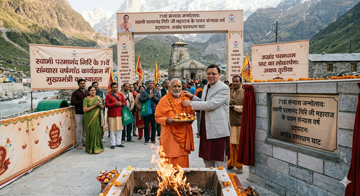 हरिद्वार: स्वामी परमानंद गिरि के 71वें संन्यास जन्मोत्सव में शामिल हुए सीएम धामी, अक्षय तृतीया पर ‘अखंड परमधाम घाट’ का किया लोकार्पण