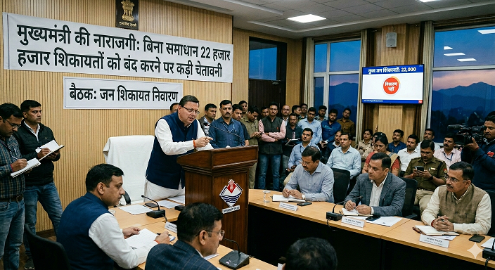 सीएम धामी का सख्त रुख: बिना समाधान 22 हजार शिकायतें बंद करने पर भड़के मुख्यमंत्री, लापरवाह अफसरों पर गिरेगी गाज