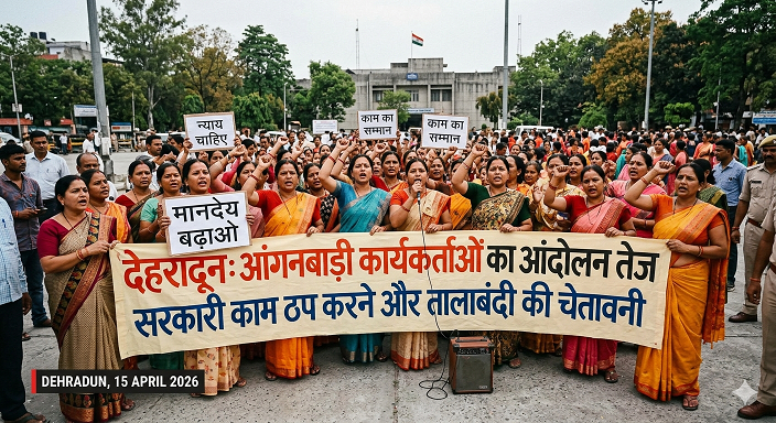 देहरादून: आंगनबाड़ी कार्यकर्ताओं का आंदोलन तेज, सरकारी काम ठप करने और तालाबंदी की चेतावनी