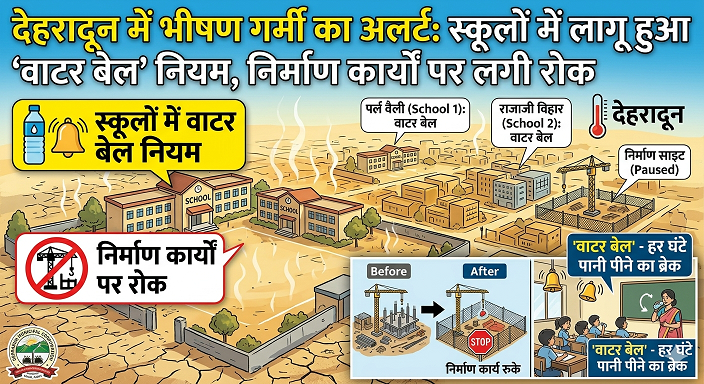 देहरादून में भीषण गर्मी का अलर्ट: स्कूलों में लागू हुआ ‘वाटर बेल’ नियम, निर्माण कार्यों पर लगी रोक