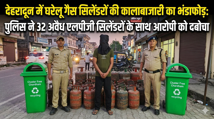 देहरादून में घरेलू गैस सिलेंडरों की कालाबाजारी का भंडाफोड़: पुलिस ने 32 अवैध एलपीजी सिलेंडरों के साथ आरोपी को दबोचा