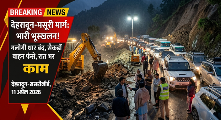 देहरादून-मसूरी मार्ग पर गलोगी धार के पास भारी भूस्खलन, रास्ता पूरी तरह बंद, घंटों फंसे रहे सैकड़ों वाहन