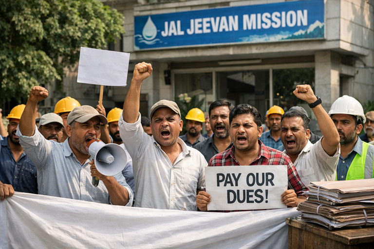 देहरादून में ठेकेदारों का प्रदर्शन: जल जीवन मिशन के बकाया भुगतान को लेकर हंगामा