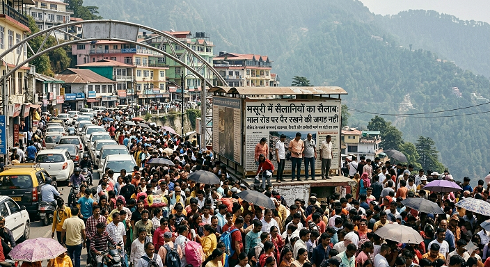 मसूरी में वीकेंड का ‘महाजाम’: एक्सप्रेस-वे ने बढ़ाई पर्यटकों की भीड़, कैंपटी और धनोल्टी रूट पर रेंग रहे वाहन