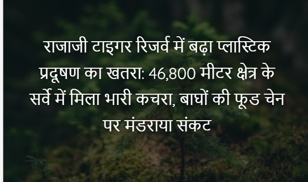 राजाजी टाइगर रिजर्व में बढ़ा प्लास्टिक प्रदूषण का खतरा: 46,800 मीटर क्षेत्र के सर्वे में मिला भारी कचरा, बाघों की फूड चेन पर मंडराया संकट