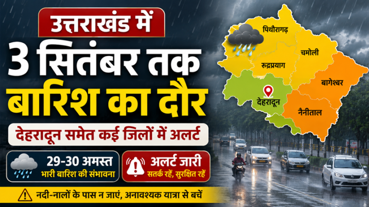 उत्तराखंड में 3 सितंबर तक बारिश का दौर, देहरादून समेत कई जिलों में अलर्ट